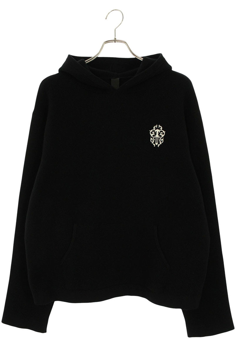 クロムハーツ Chrome Hearts 大いさ:L  SWTR REGULATOR 固定ディスク ダガー刺しゅうカシミアニットパーカー(黒いこと×しろがね色)【205062】【FK04】【メンズ】【中古】bb297#rinkan*A