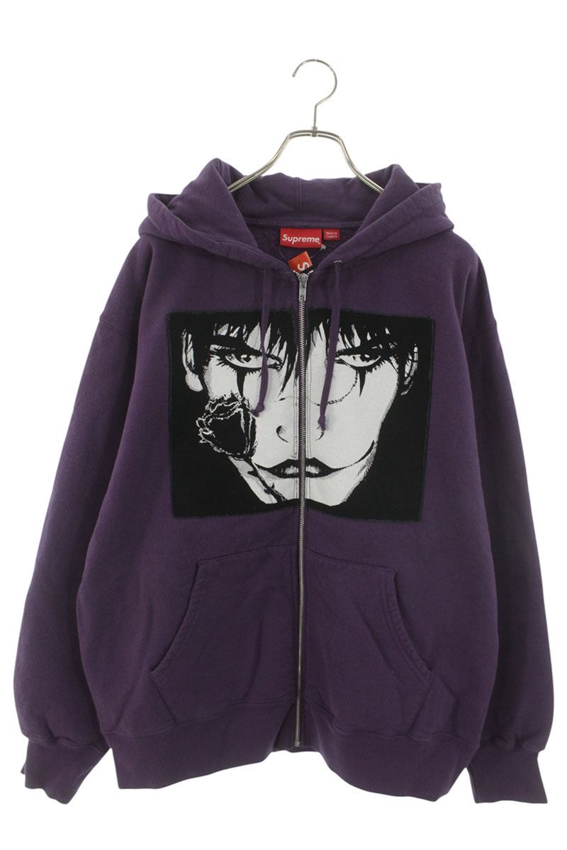 シュプリーム SUPREME 大きさ:L  21AW  The Crow Zip Up Hooded Sweatshirt ザ・クロウジップアップパーカー(パープル)【105062】【BS55】【メンズ】【中古】bb51#rinkan*A