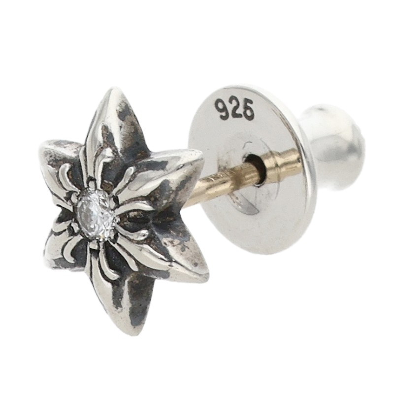 クロムハーツ Chrome Hearts   CO STAR DMND スタースタッド 1金剛石 しろがね色ピアス(しろがね色×せつ然たる 0.75g)【405062】【SS07】【小物】【中古】bb92#rinkan*B