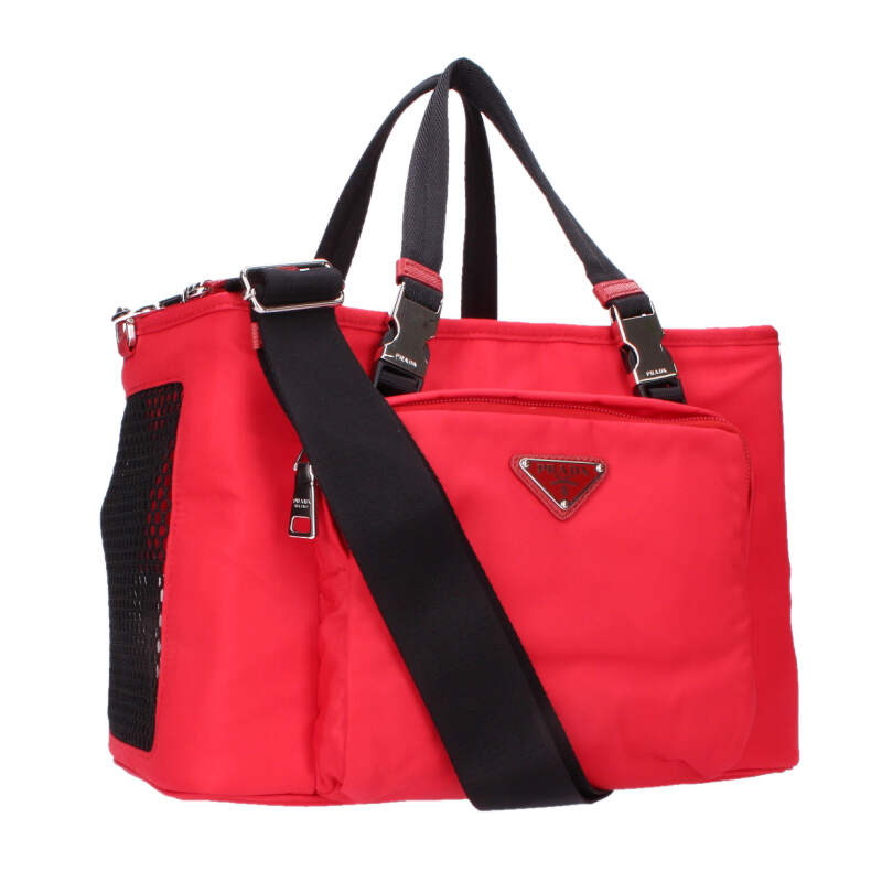 プラダ PRADA   2VC030 Re-nylonトライアングルロゴプレートペットハンドバッグ(赤いこと)【106062】【BS99】【小物】【中古】bb459#rinkan*A