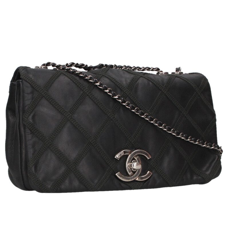 シャネル CHANEL   マトラッセ ラムスキンチェーンショルダーバッグ(黒いこと×しろがね色)【105062】【BS55】【小物】【中古】bb30#rinkan*B