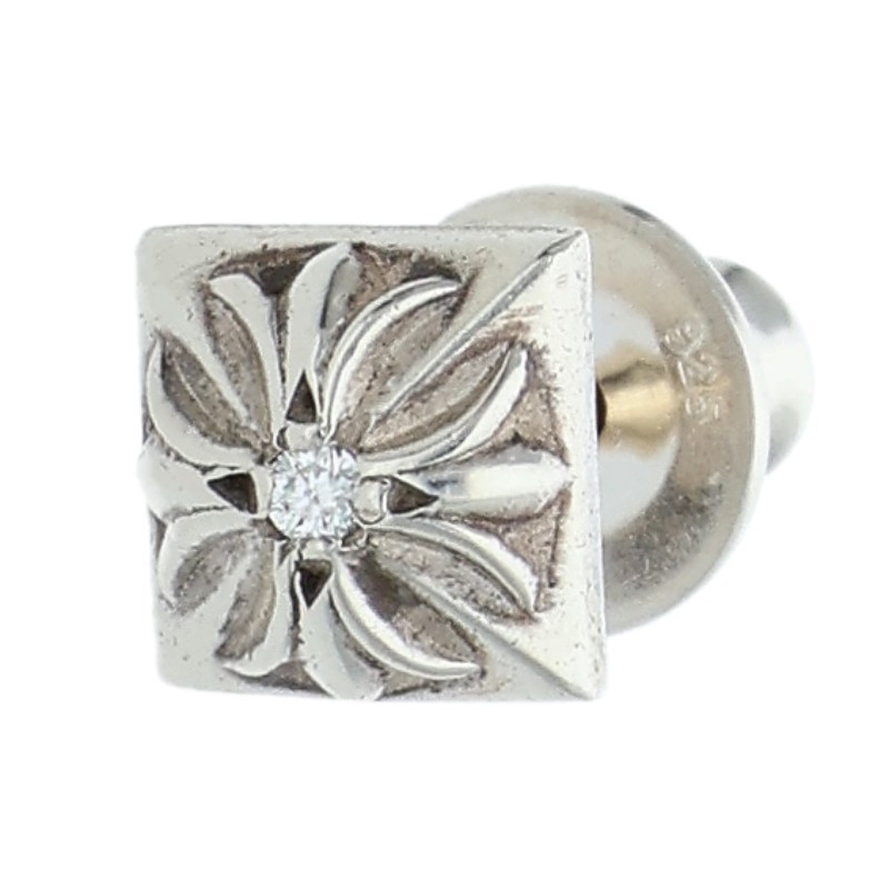 クロムハーツ Chrome Hearts   STUD PYRAMID PLS DIA ピラミッドスタッド 1金剛石 しろがね色ピアス(しろがね色×せつ然たる 0.85g)【415062】【NO05】【小物】【中古】bb390#rinkan*B