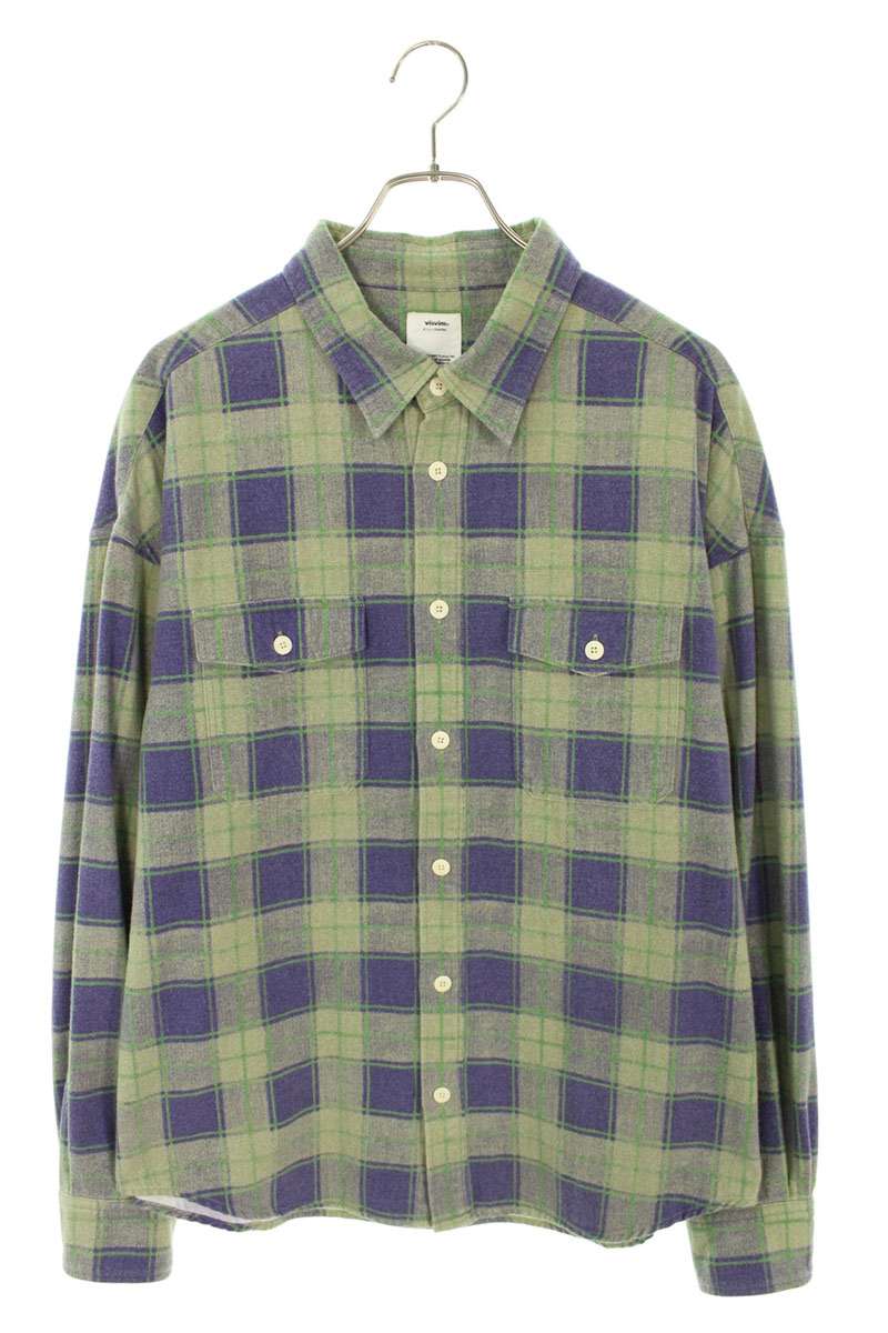 ビズビム VISVIM　サイズ:2 23AW 0123205011011 PIONEER KHADI CHECK SHIRT L S チェック柄長袖シャツ(グリーン&times;パープル)【305062】【BS55】【メンズ】【中古】bb187#rinkan*B ｜RINKAN