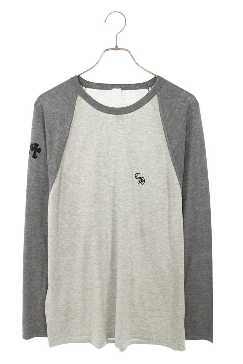 クロムハーツ Chrome Hearts 大きさ:L  U MIXED EMOTIONS トリプルクロスパッチ付き添い人長袖カットソー(薄墨色)【105062】【SJ02】【メンズ】【中古】bb82#rinkan*S