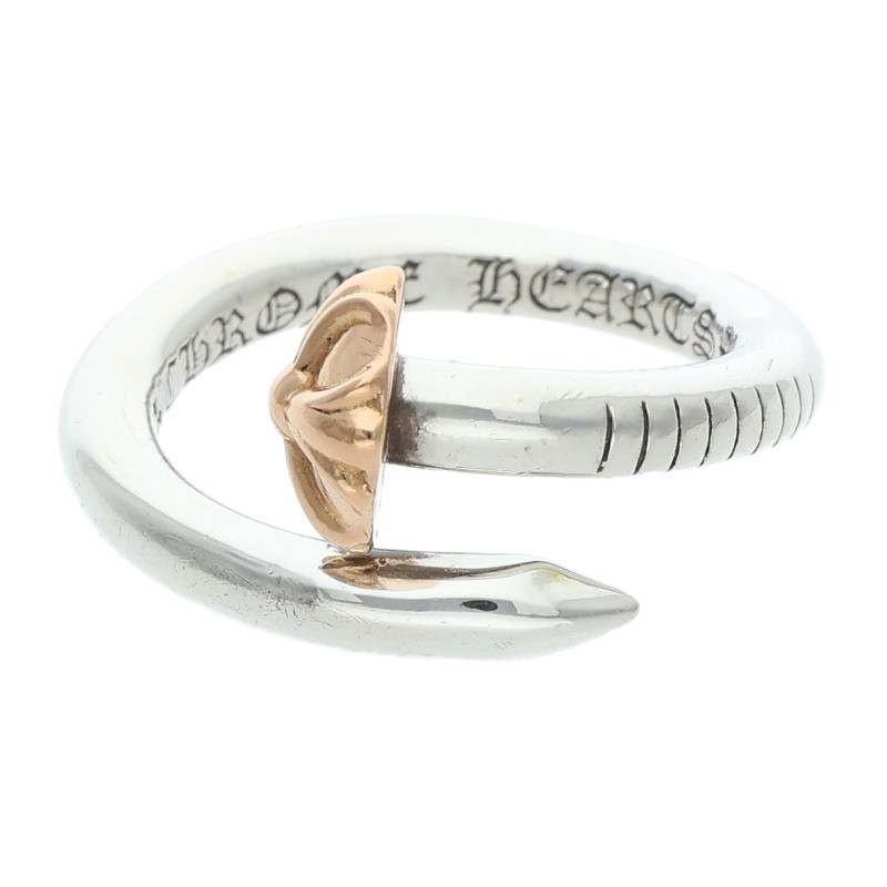 クロムハーツ Chrome Hearts 大きさ:13号  NAIL CRSBALL W GLD ネイルクロスボール 輪っか(しろがね色×ゴールド 6.79g)【605062】【SJ02】【小物】【中古】bb395#rinkan*B