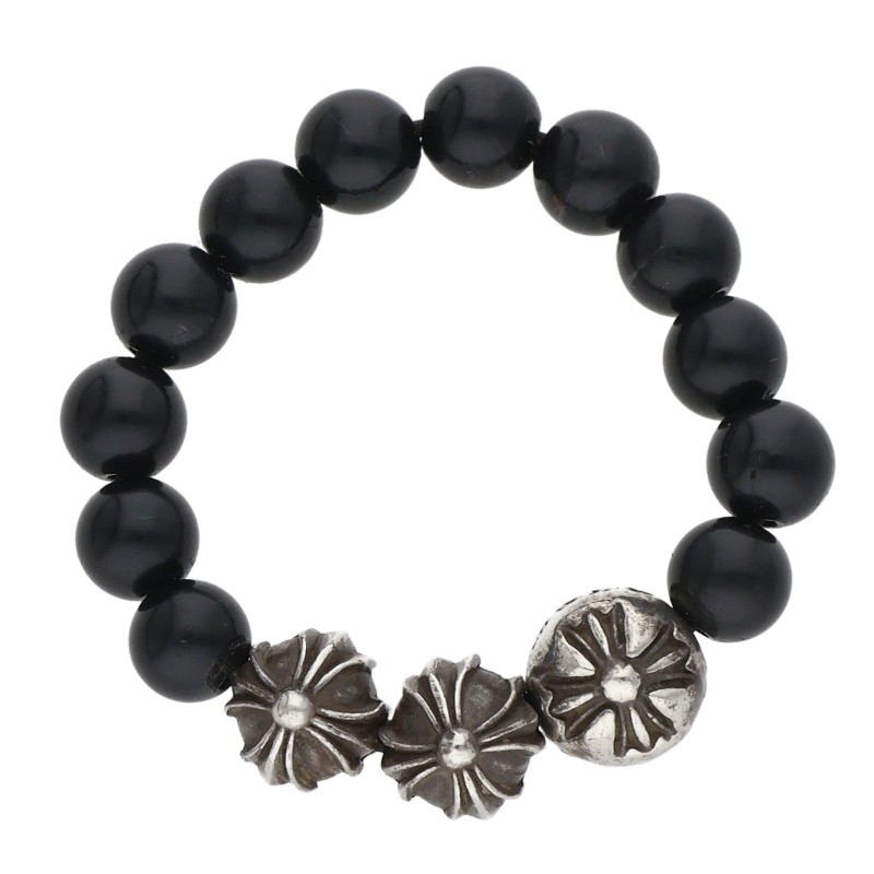 クロムハーツ Chrome Hearts 大きさ:13号  BEAD RING ビーズ ビーズ輪っか(黒いこと×しろがね色 総掛け目3.97g)【805062】【SS07】【小物】【中古】bb434#rinkan*B