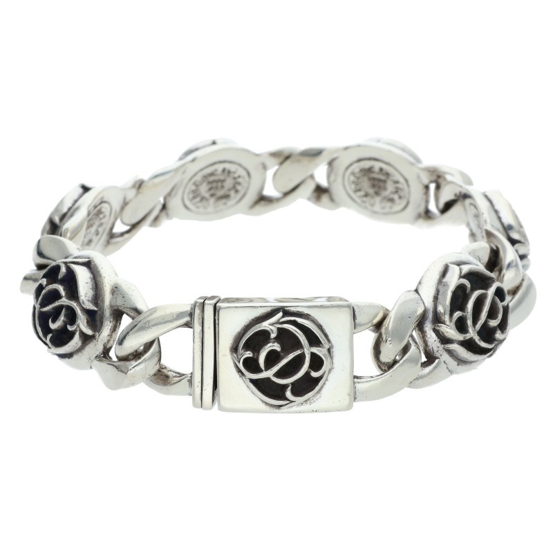 クロムハーツ Chrome Hearts 大きさ:6LINK  FLORAL LINK フローラルリンク 年寄りの しろがね色腕輪(しろがね色 104.48g)【315062】【os06】【小物】【中古】bb359#rinkan*B