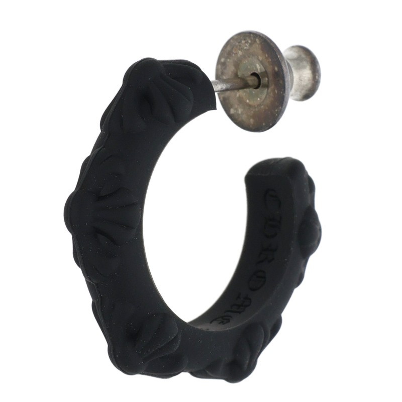 クロムハーツ Chrome Hearts   RUBBER HOOP CROSS SML クロスバンドフープシリコンピアス(黒いこと×しろがね色 総掛け目0.71g)【325062】【os06】【小物】【中古】bb396#rinkan*S