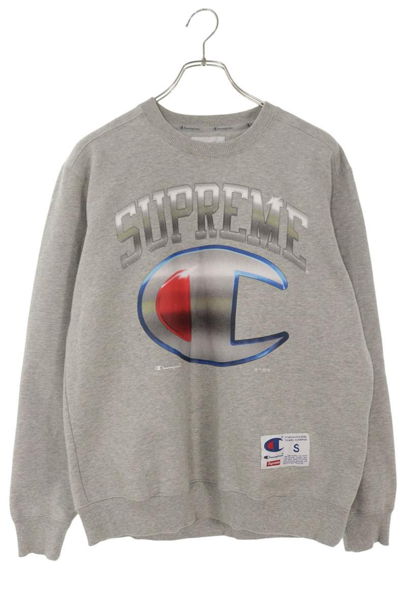 シュプリーム SUPREME　&times;チャンピオン Champion　 サイズ:S 19SS Chrome Crewneck クロームロゴプリントスウェットスウェット(グレー)【805062】【BS99】【メンズ】【中古】bb297#rinkan*B｜RINKAN