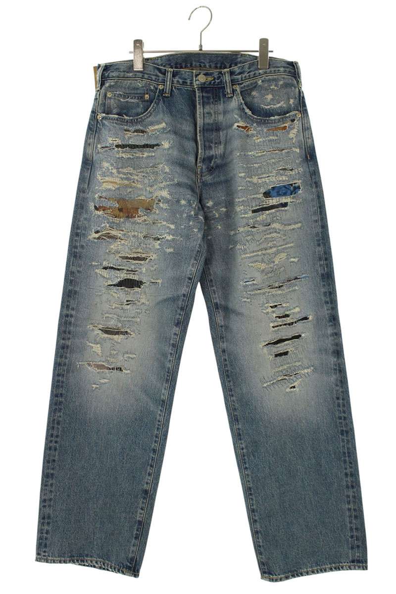 シュプリーム SUPREME ×エムエムシックス MM6 サイズ:30 26SS MM6DISTRESSED SELVEDGE DENIM JEAN クラッシュリペアデニムパンツ(インディゴ)【205062】【SB01】【メンズ】【中古】bb78#rinkan*S|RINKAN