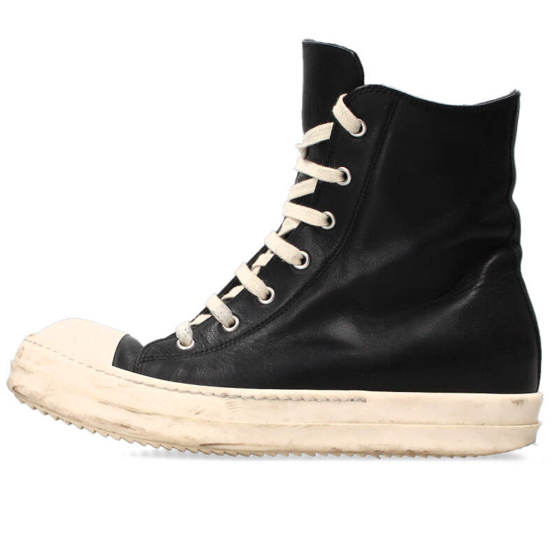 リックオウエンス Rick Owens 大きさ:40  RAMONES ラモーンズレザーハイカットスニーカー(黒いこと×白いこと)【305062】【OM10】【メンズ】【小物】【中古】bb51#rinkan*B