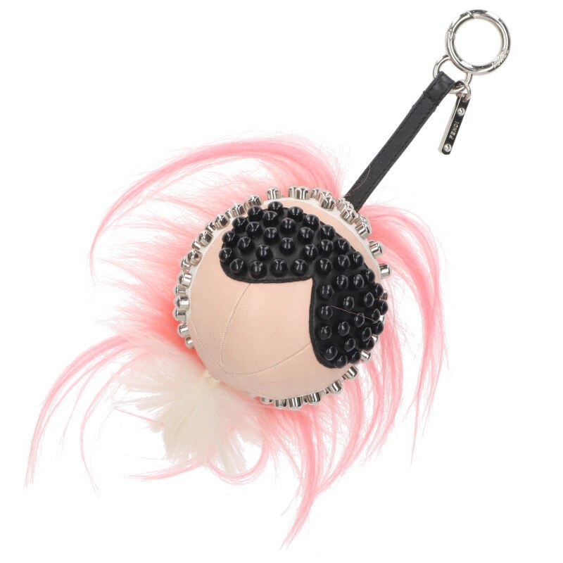 フェンディ FENDI  カールラガーフェルドバッグチャーム(黒いこと×白いこと×サクラ色)【106062】【BS99】【小物】【中古】bb162#rinkan*B