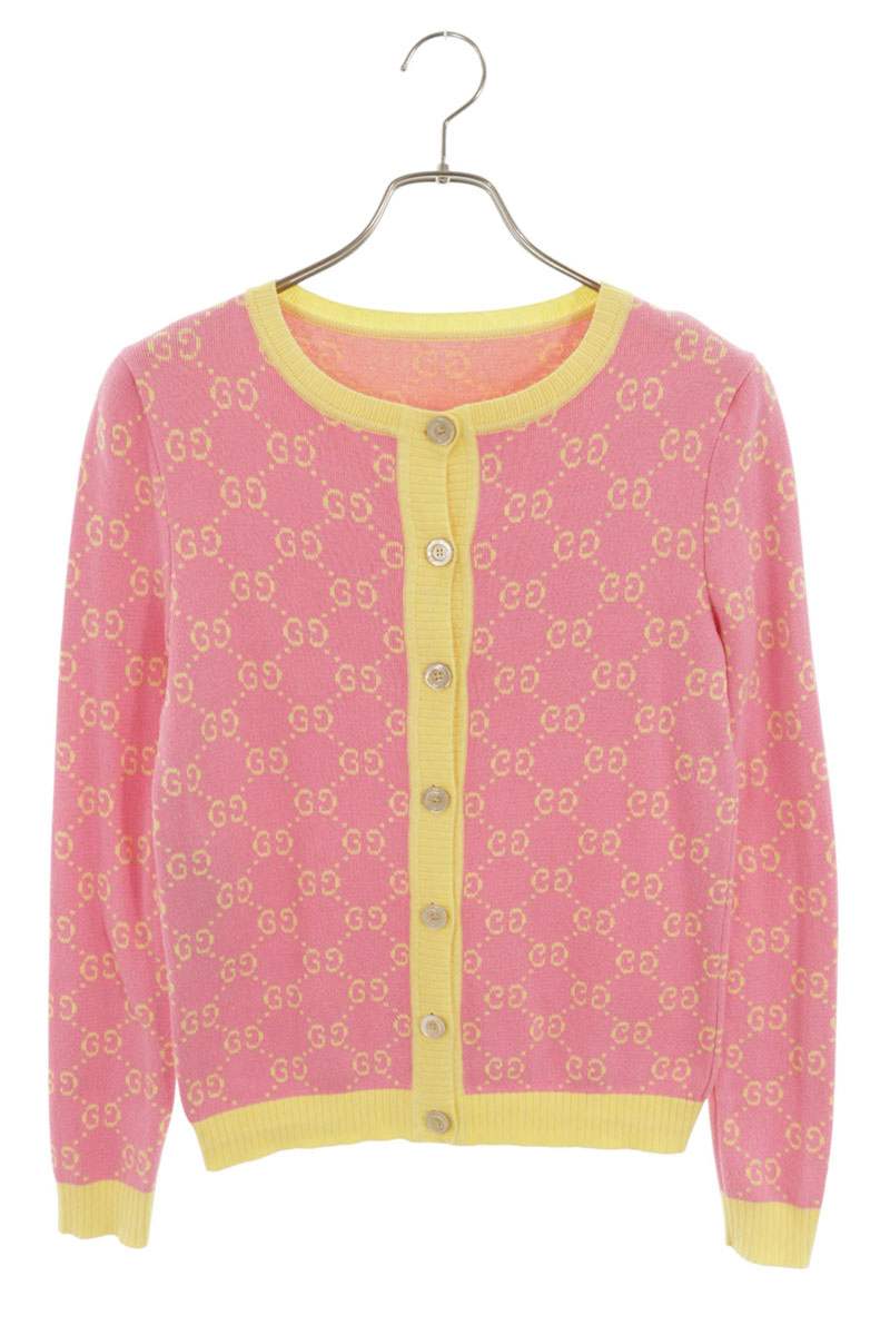 グッチ GUCCI 大きさ:XS  501370 X9M70 GG総柄編み物ジレー(さくら色×黄色)【315062】【BS99】【レディース】【中古】bb162#rinkan*C