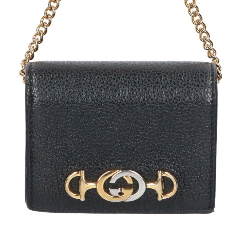 グッチ GUCCI   570660 ズゥミ コンパクトチェーンウォレット金入れ(黒いこと×ゴールド)【106062】【BS99】【小物】【中古】bb51#rinkan*B
