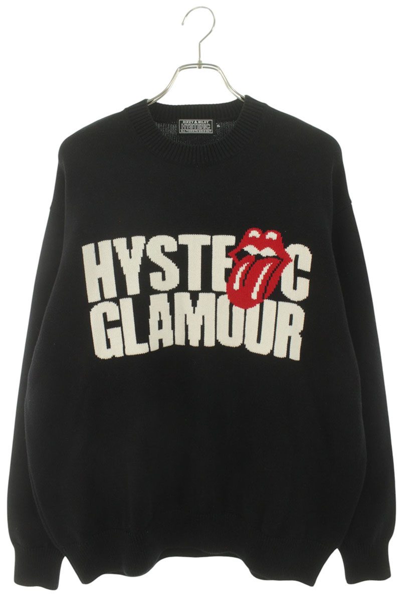 ヒステリックグラマー HYSTERIC GLAMOUR 大きさ:L  24AW  02243NS16 ロゴクルーネックニット(黒いこと)【905062】【BS99】【メンズ】【中古】bb455#rinkan*B