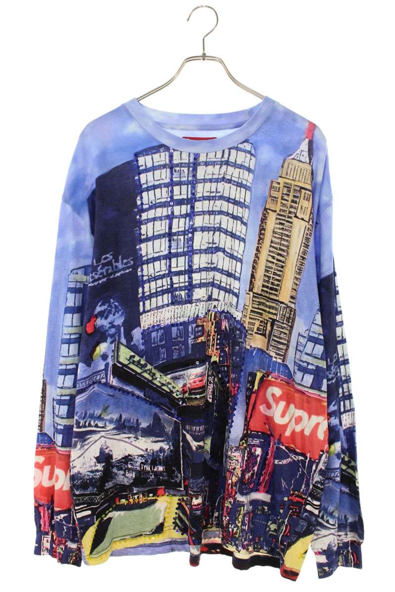 シュプリーム SUPREME サイズ:L  25SS  Skyline Sequin L S Top Day スカイライン スパンコール長袖カットソー(ブルー調)【405062】【OM10】【メンズ】【中古】bb378#rinkan*B