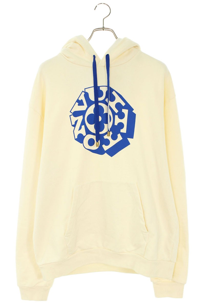 ルイヴィトン LOUISVUITTON ×ファレルウィリアムス 大きさ:XL  25AW  RM252M FWC HTY92W フロントロゴプリントパーカー(象牙色×青碧)【305062】【SB01】【メンズ】【中古】bb455#rinkan*B