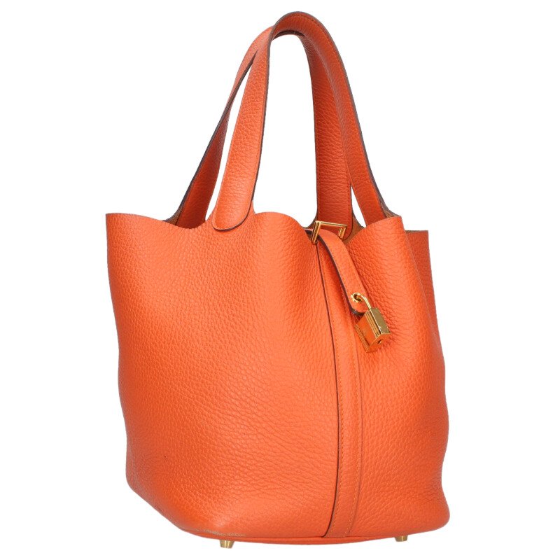 エルメス HERMES 大きさ:MM  ピコタンMM U目じるし G金具トリヨンクレマンスレザーハンドバッグ(オレンジ色×ゴールド)【305062】【SS13】【小物】【中古】bb420#rinkan*B