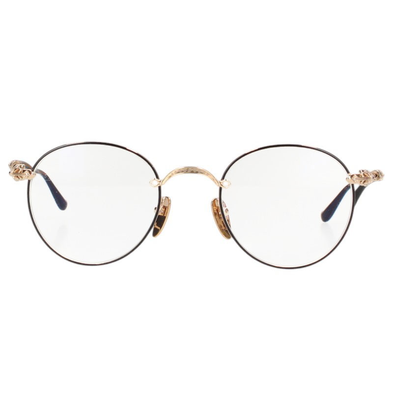 クロムハーツ Chrome Hearts 大きさ:49□22 145  BUBBA-A クロステンプルメタルフレームラウンドサングラス((ひな形)ゴールド×黒いこと)【505062】【FK04】【小物】【中古】bb297#rinkan*B