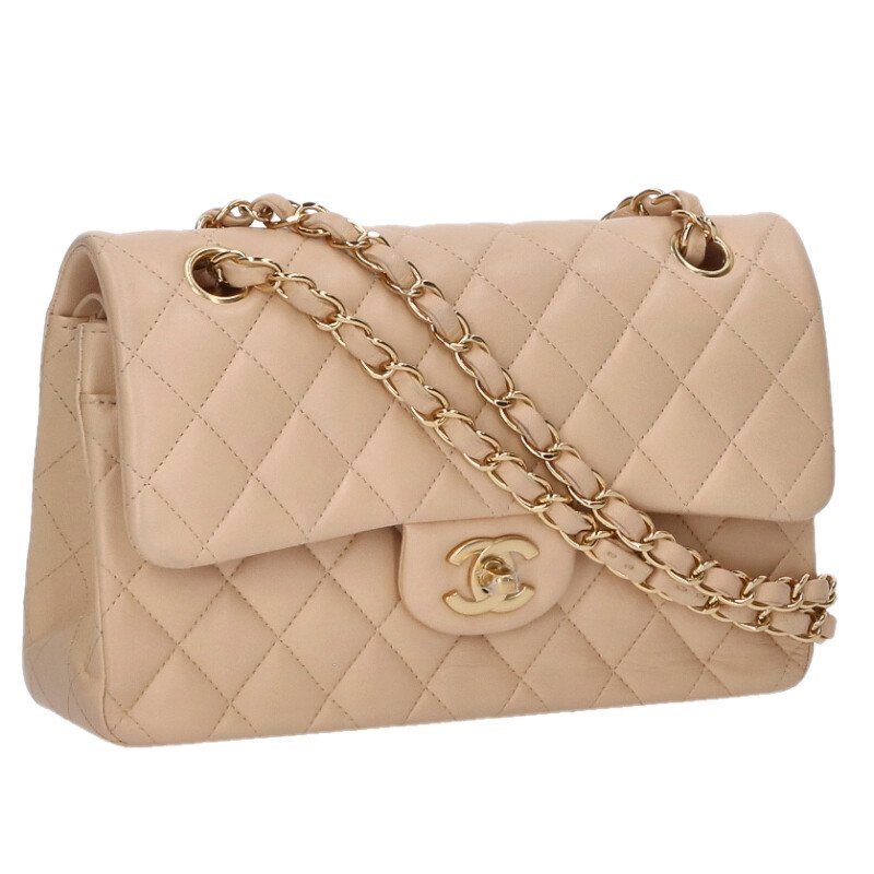 シャネル CHANEL サイズ:23 A01113 マトラッセ23 ラムスキンWフラップチェーンショルダーバッグ(ベージュ×ゴールド)【405062】【OM10】【小物】【中古】bb30#rinkan*A |RINKAN