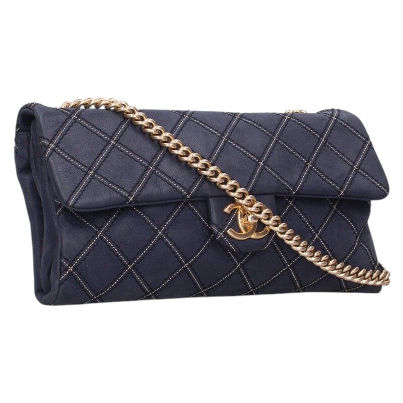 シャネル CHANEL   マトラッセ トリプル編み目 カーフスキンチェーンショルダーバッグ(青碧調×ゴールド)【106062】【BS99】【小物】【中古】bb30#rinkan*B