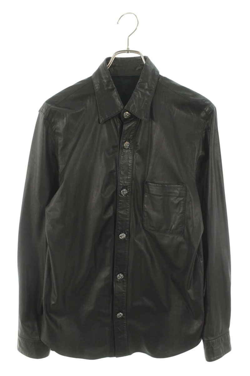 クロムハーツ Chrome Hearts 大きさ:S クロスボールボタンレザー長袖プルオーバー(黒いこと)【605062】【os06】【メンズ】【中古】bb453#rinkan*B