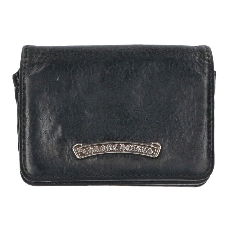 クロムハーツ Chrome Hearts　 CRD CSE3PKTWDV1 アーチロゴプレート3ポケットレザーカードケース(ブラック&times;シルバー)【605062】【SS07】【小物】【中古】bb434#rinkan*B ｜RINKAN