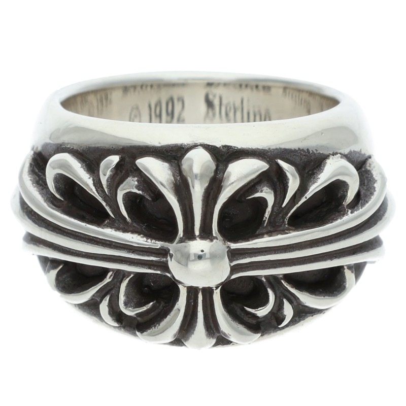 クロムハーツ Chrome Hearts 大きさ:9号  FLRL CRS フローラルクロス しろがね色輪っか(しろがね色 16.44g)【515062】【FK04】【小物】【中古】bb443#rinkan*S