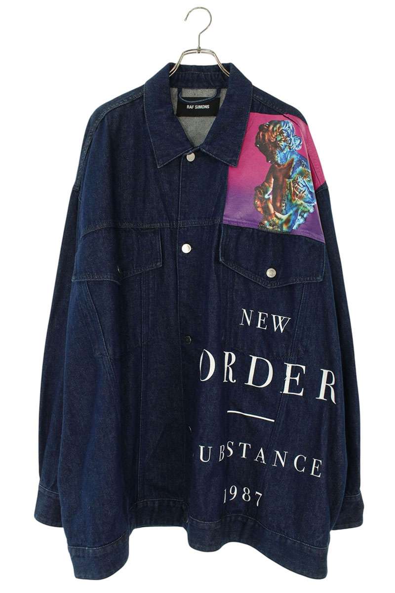 ラフシモンズ RAF SIMONS サイズ:S 181-723 New Order オーバーサイズフォトプリントデニムジャケット(インディゴ)【605062】【SB01】【メンズ】【中古】bb356#rinkan*B|RINKAN