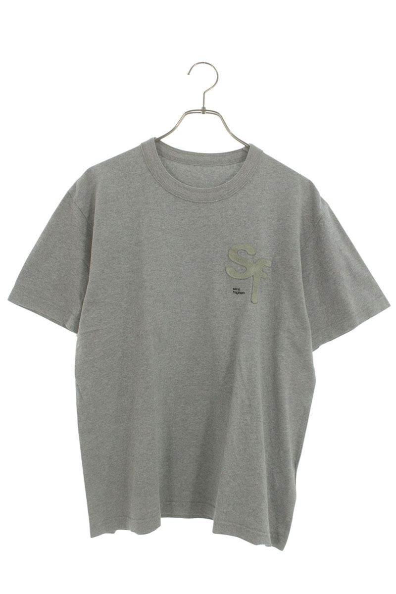 サカイ Sacai　&times;フラグメントデザイン fragment design サイズ:2 21-0314S ダメージ加工ワッペンTシャツ(グレー)【215062】【BS99】【メンズ】【中古】bb212#rinkan*B｜RINKAN 7,498円