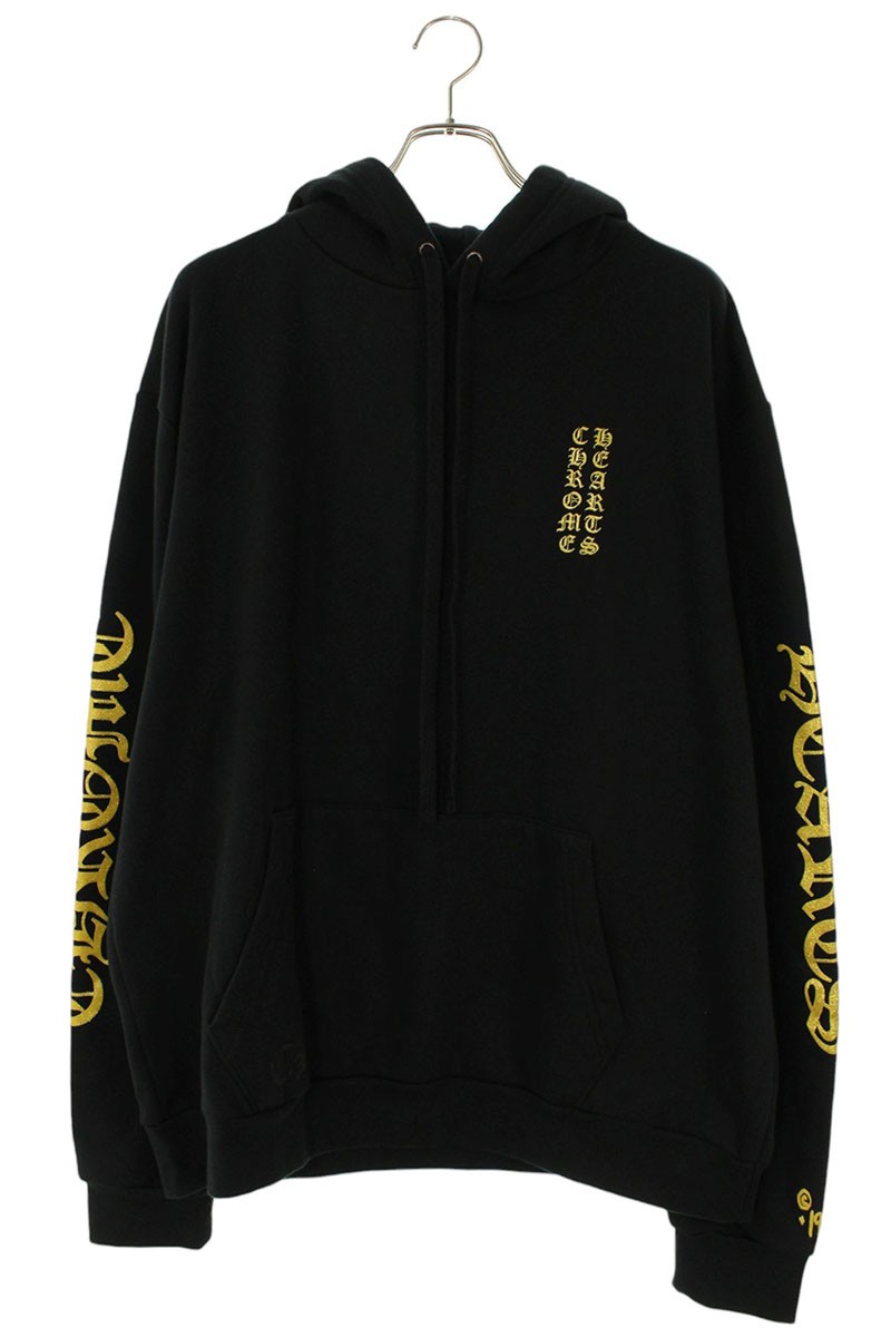 クロムハーツ Chrome Hearts 大きさ:L  SWTSHRT PLVR オンライン押さえるヴァーティカルロゴグリッタープリントパーカー(黒いこと×ゴールド)【605062】【HJ12】【メンズ】【中古】bb376#rinkan*B