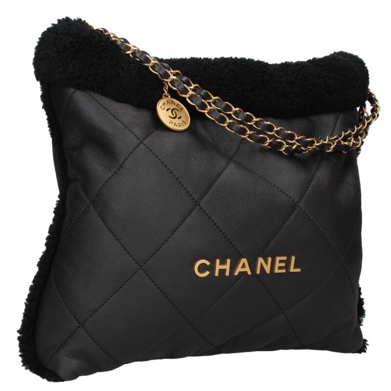 シャネル CHANEL サイズ:スモール シャネル22 スモール G金具ボア切り替えラムスキンショルダーバッグ(ブラック×ゴールド)【226062】【GZ14】【小物】【中古】bb76#rinkan*A |RINKAN
