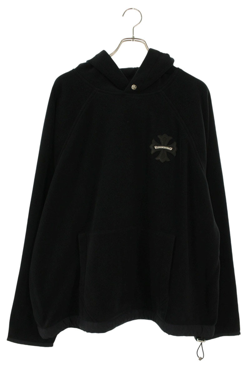 クロムハーツ Chrome Hearts 大きさ:XL  GRP Y NOT DETENTION CH継ぎ切れ付き添い人プルオーバーフリースパーカー(黒いこと×しろがね色)【605062】【GZ11】【メンズ】【中古】bb437#rinkan*S