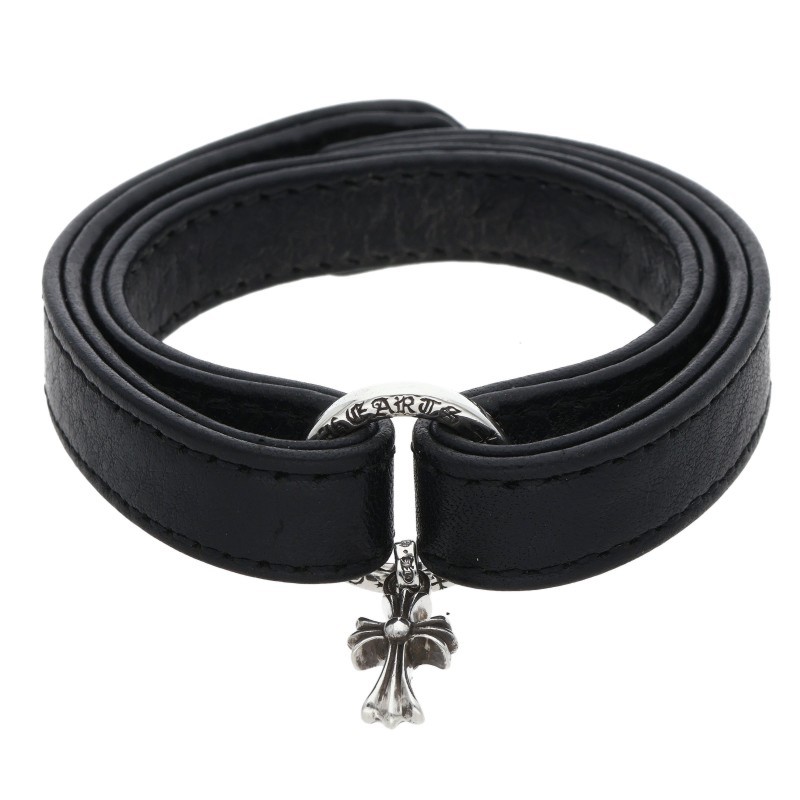 クロムハーツ Chrome Hearts   DBL WRAP NTFL BBY FAT ダブルさあ美NTFL なめし革腕輪(黒いこと×しろがね色 総掛け目26.38g)【215062】【SS07】【小物】【中古】bb448#rinkan*B