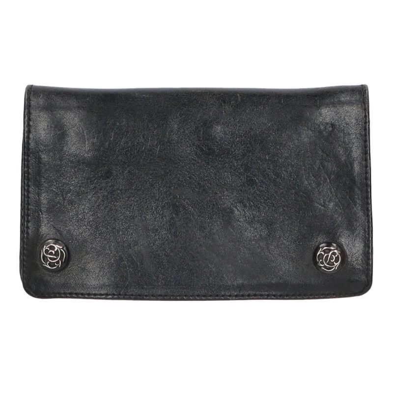 クロムハーツ Chrome Hearts   1ZIP 1ジップ フローラルボタンレザーウォレット金入れ(黒いこと×しろがね色)【705062】【SS07】【小物】【中古】bb134#rinkan*B