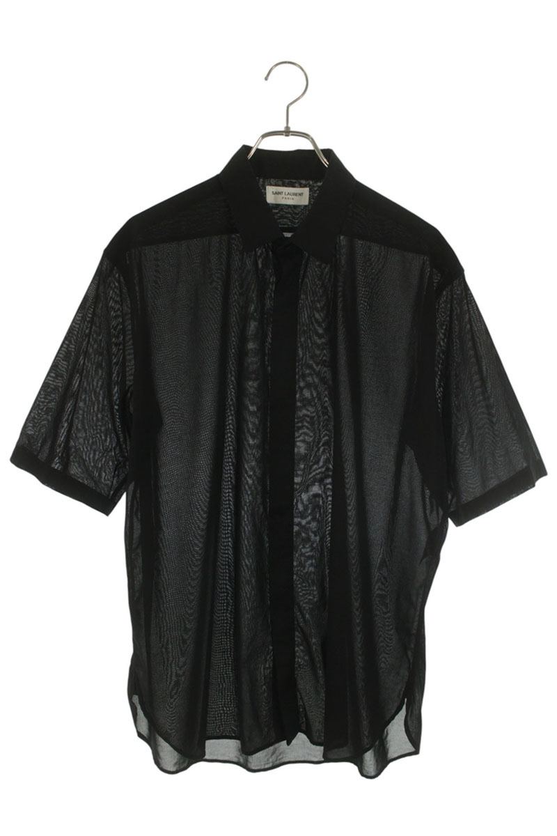 サンローランパリ SAINT LAURENT PARIS 大きさ:41  498983 Y001R 綿織物比翼半袖プルオーバー(黒いこと)【915062】【OM10】【メンズ】【中古】bb356#rinkan*D