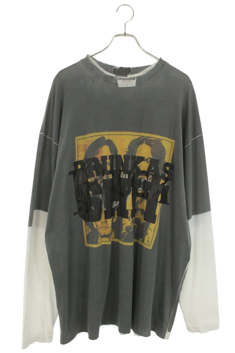 ヴェトモン VETEMENTS 大きさ:XS  18AW  FUCK TEE UAH19TR326-11 書き換えるプリントオーバーサイズ長袖カットソー(薄墨色×白いこと)【815062】【SB01】【メンズ】【中古】bb380#rinkan*B