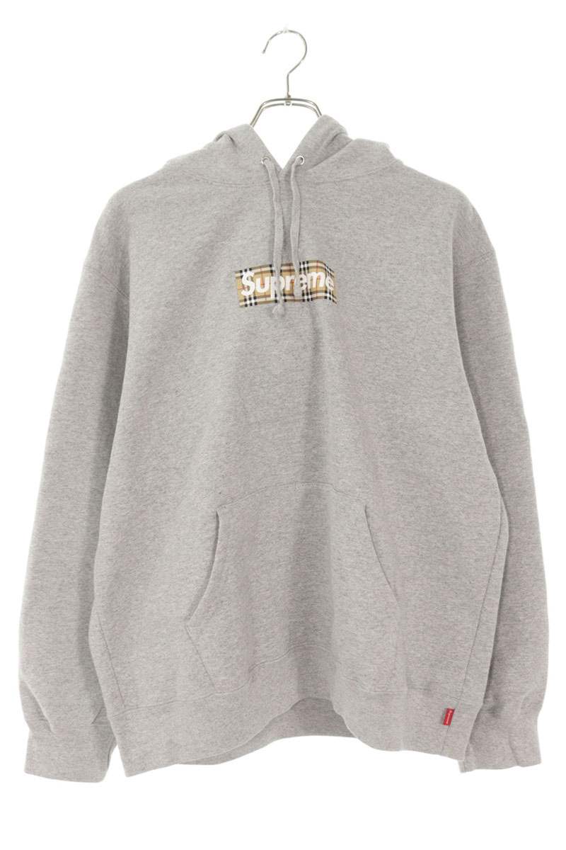 シュプリーム SUPREME　&times;バーバリー Burberry サイズ:M Burberry Box Logo Hooded Sweatshirt バーバリーボックスロゴパーカー(グレー)【805062】【SB01】【メンズ】【中古】bb212#rinkan*B ｜RINKAN 50,213円