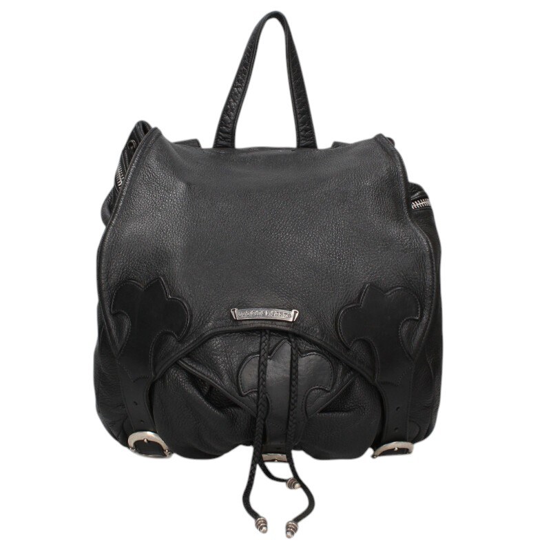 クロムハーツ Chrome Hearts 大きさ:スモール  BACKPACK-S スモールバックパック ガンスリンガーストラップレザーバックパック(黒いこと×しろがね色)【805062】【GZ11】【小物】【中古】bb212#rinkan*B