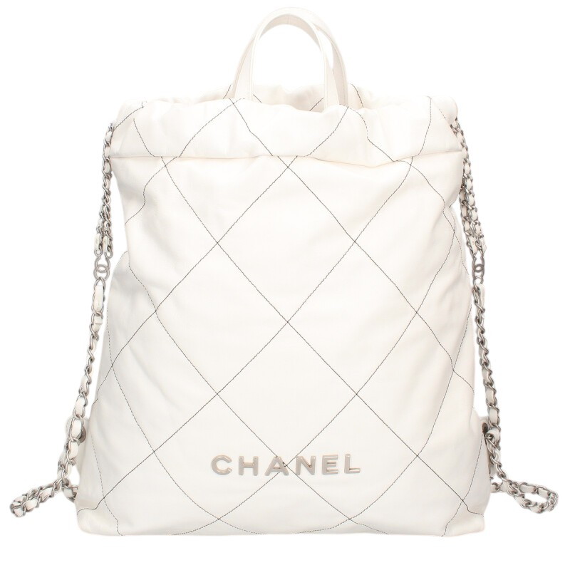 シャネル CHANEL　 AS3313 シャネル22 ラージ カーフスキンデイパックリュック(ホワイト&times;シルバー)【905062】【SB01】【小物】【中古】bb30#rinkan*A｜RINKAN 288,585円