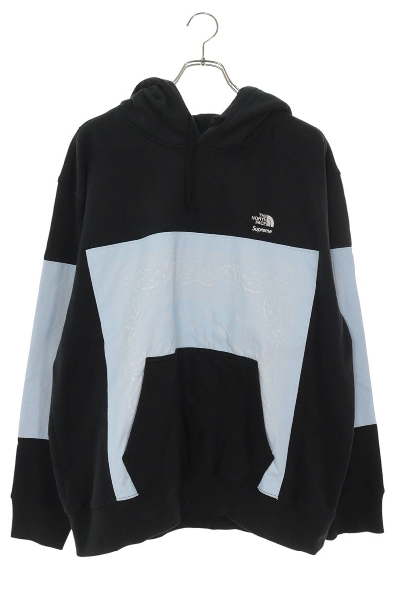 シュプリーム SUPREME ×北の方人間の顔 THE NORTH FACE 大きさ:L  22SS  Bamdana Hooded Sweatshirt バンダナフーデッドパーカー(黒いこと×青色)【015062】【BS55】【メンズ】【中古】bb187#rinkan*A