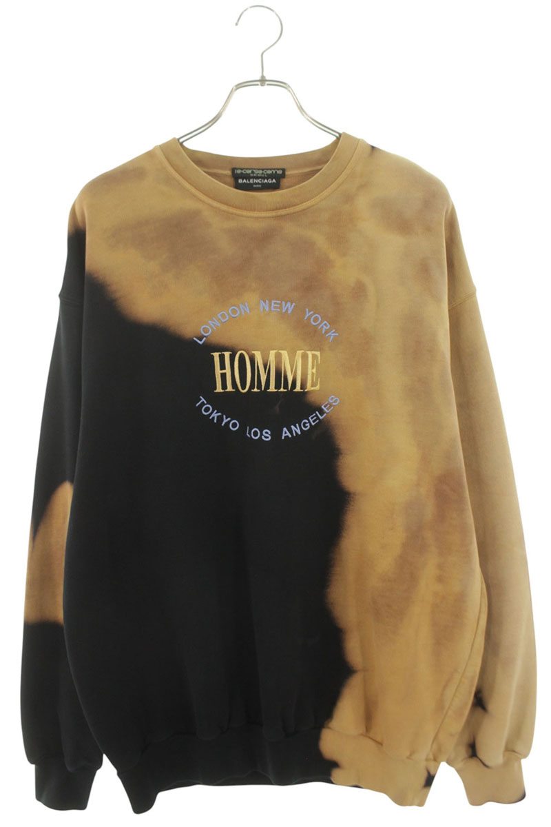 バレンシアガ BALENCIAGA 大きさ:S  17AW  486095 TWK44 ブリーチ産業HOMME刺しゅうオーバーサイズスウェット(黒いこと×ベージュ)【905062】【SB01】【メンズ】【中古】bb380#rinkan*B