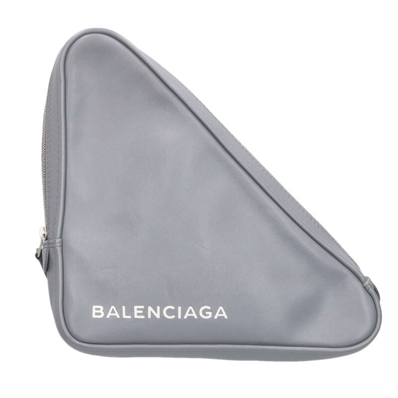 バレンシアガ BALENCIAGA   476976 ３角形 ロゴプリントレザークラッチバッグ(薄墨色)【825062】【BS99】【小物】【中古】bb51#rinkan*B