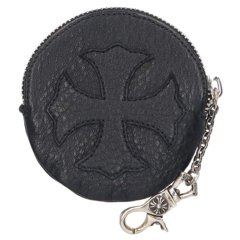 クロムハーツ Chrome Hearts   COIN PURSE W CLIP CHAIN 鋳貨蝦蟇口 CH足し加える継ぎ切れ付き添い人ペーパーチェーンクリップコインケース(黒いこと×しろがね色)【015062】【os06】【小物】【中古】bb453#rinkan*S