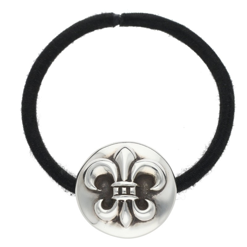 クロムハーツ Chrome Hearts   HAIRBAND BSフレアボタンヘアゴム シルバーコンチョ(しろがね色×黒いこと 総掛け目18.35g)【415062】【NO05】【小物】【中古】bb209#rinkan*A
