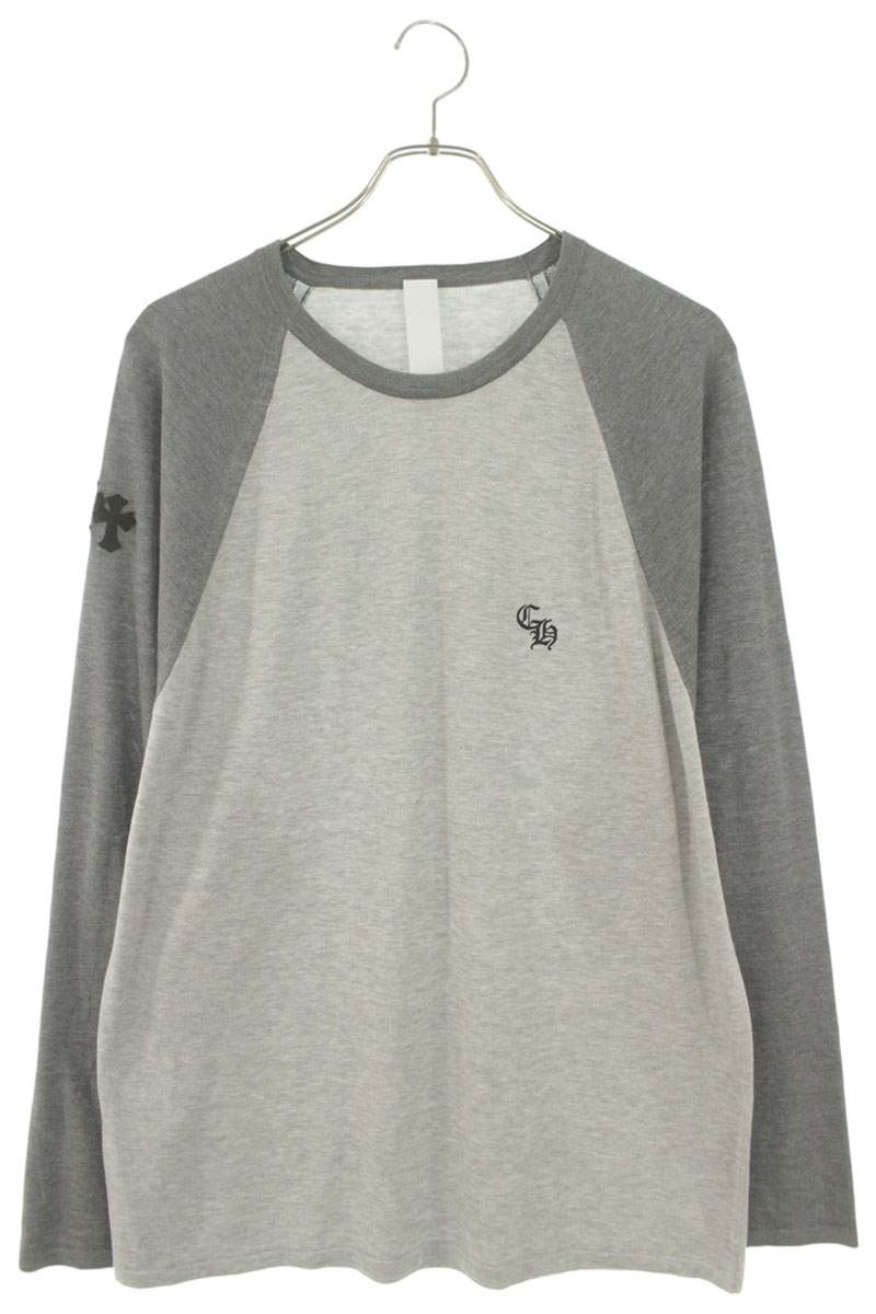 クロムハーツ Chrome Hearts 大きさ:L  U MIXED EMOTIONS トリプルクロスパッチ付き添い人ラグラン長袖カットソー(薄墨色)【015062】【GZ11】【メンズ】【中古】bb389#rinkan*S