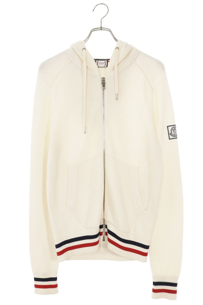 モンク軌跡 MONCLER 大いさ:S  MAGLIA TRICOT CARDIGAN ロゴパッチジップアップパーカー(白いこと)【215062】【BS99】【メンズ】【中古】bb433#rinkan*B