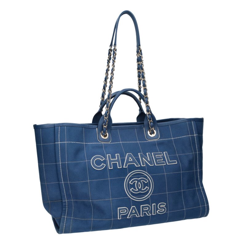 シャネル CHANEL　 ドーヴィル レザーロゴパッチ2WAYチェーントートバッグ(ブルー調)【015062】【SB01】【小物】【中古】bb470#rinkan*B ｜RINKAN