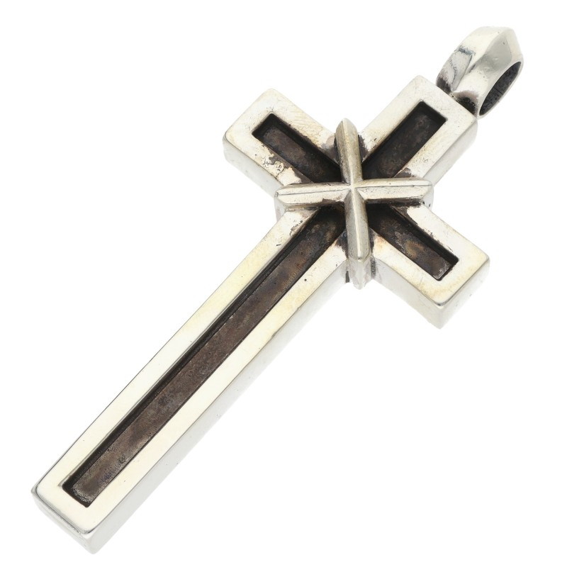 クロムハーツ Chrome Hearts 大きさ:SM（JVP)  MAPPLE THORPE SM スモールメイプルソープクロス しろがね色首飾りいの一番(しろがね色 55.01g)【415062】【SS07】【小物】【中古】bb455#rinkan*B
