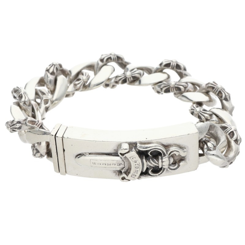 クロムハーツ Chrome Hearts 大いさ:13LINK  ID DAGGER ダガーIDファンシー繋がり しろがね色腕輪(しろがね色 126.67g)【915062】【os06】【小物】【中古】bb326#rinkan*B